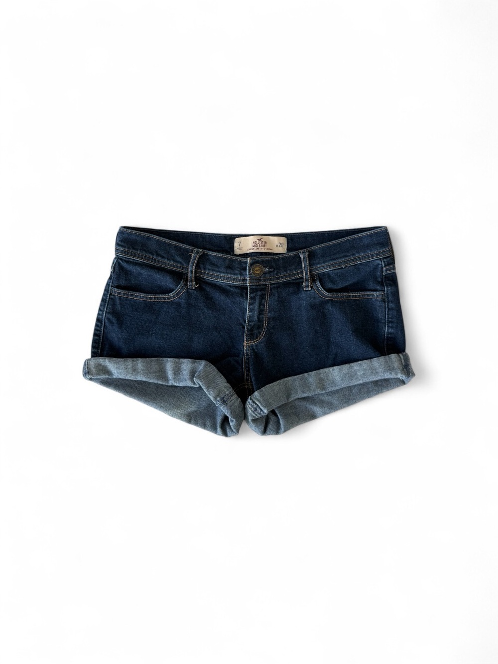 Hollister Midi Short Dark Wash Denim Shorts | 2000s Low-Rise | Size 7 / W28